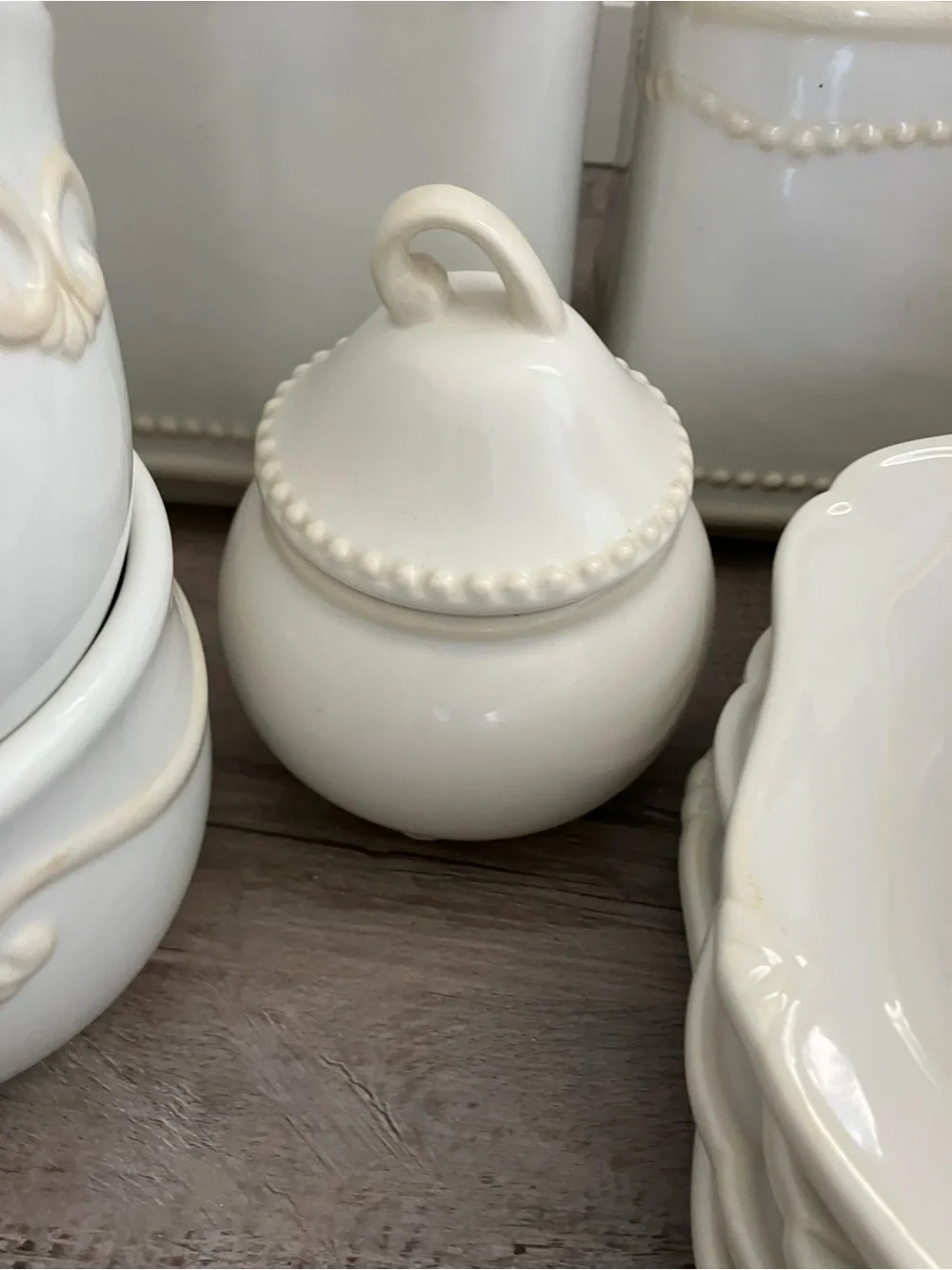Princess House Cream Ceramic Canister and Serveware Collection
